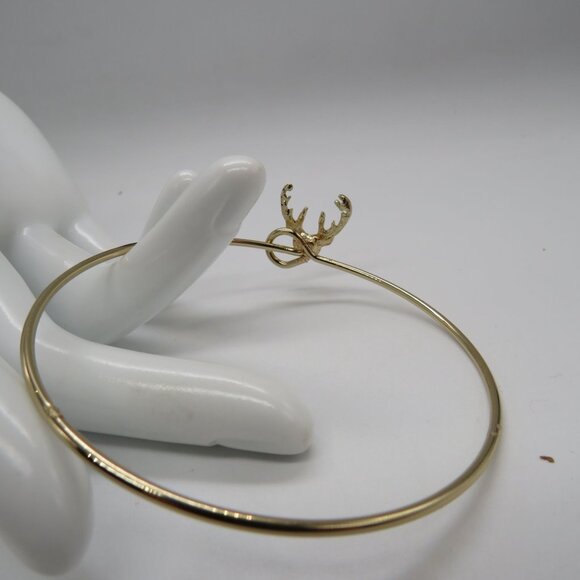 Deer Bracelet Buck Head Antler Silhouette Bangle Gold Tone Dainty - Picture 8 of 11
